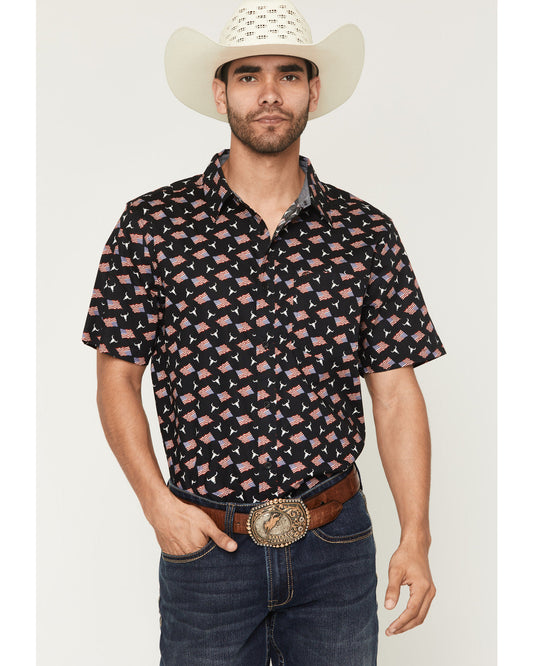 Men's Stars & Flags Short Sleeve Button-Down Stretch Wester