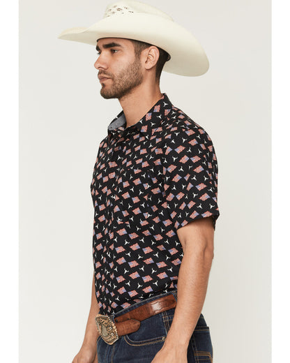 Men's Stars & Flags Short Sleeve Button-Down Stretch Wester