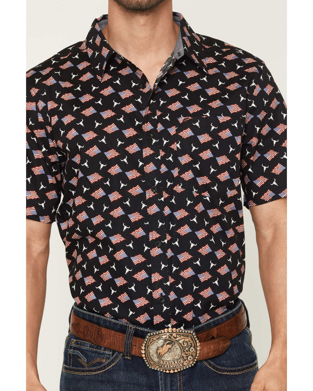 Men's Stars & Flags Short Sleeve Button-Down Stretch Wester