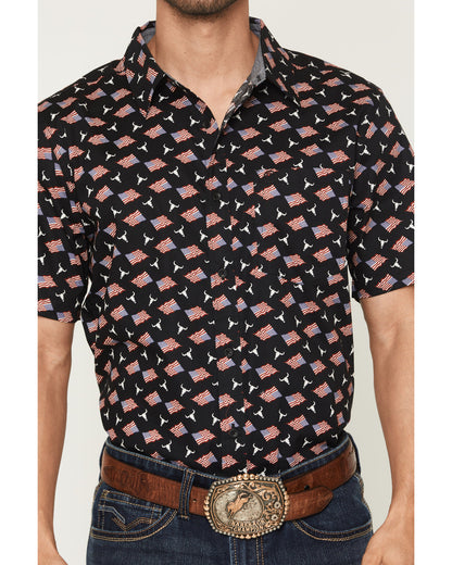 Men's Stars & Flags Short Sleeve Button-Down Stretch Wester