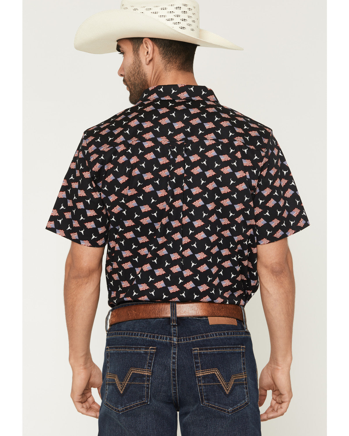 Men's Stars & Flags Short Sleeve Button-Down Stretch Wester