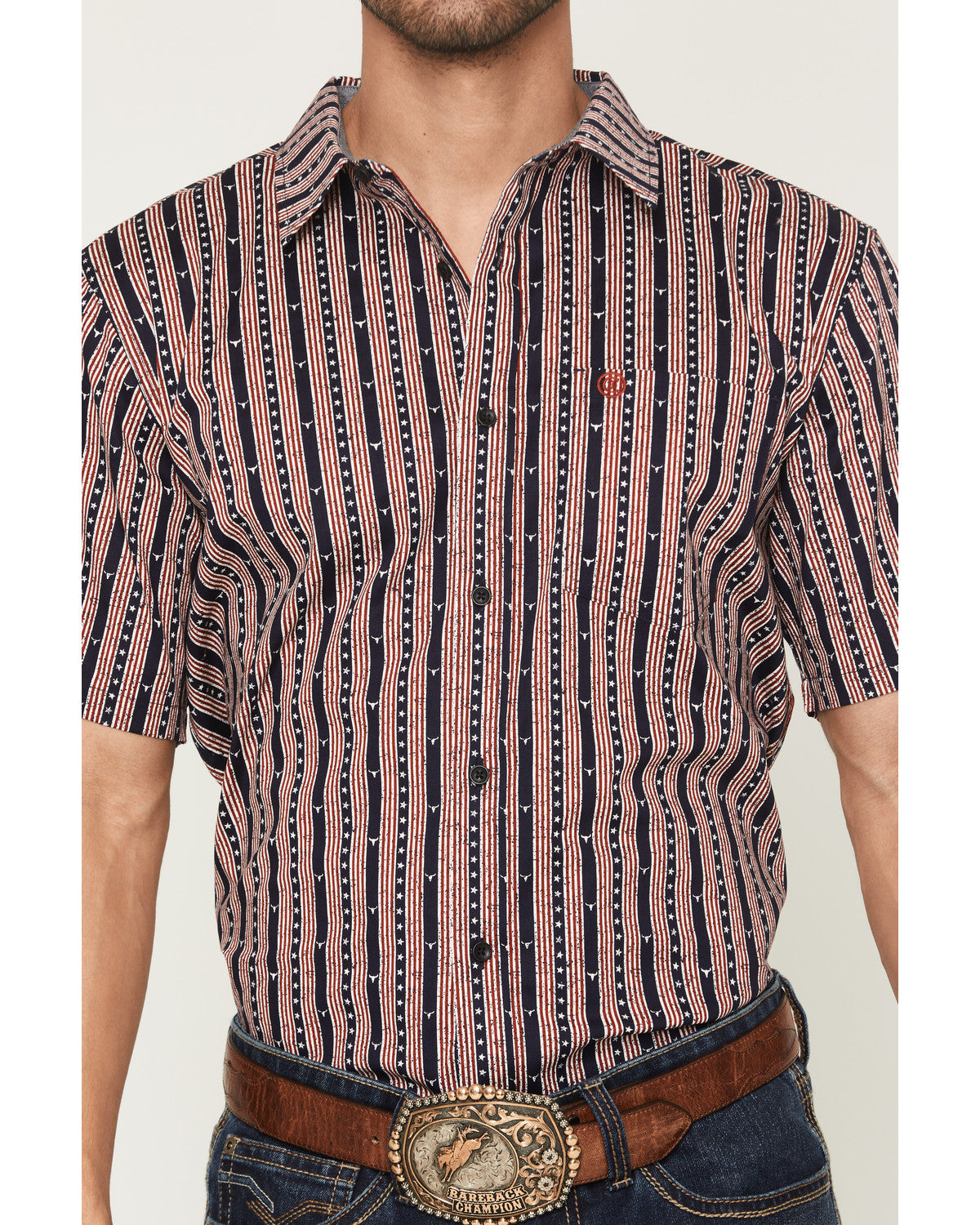 Men's Stripe Steerhead Short Sleeve Button-Down Stretch Wes