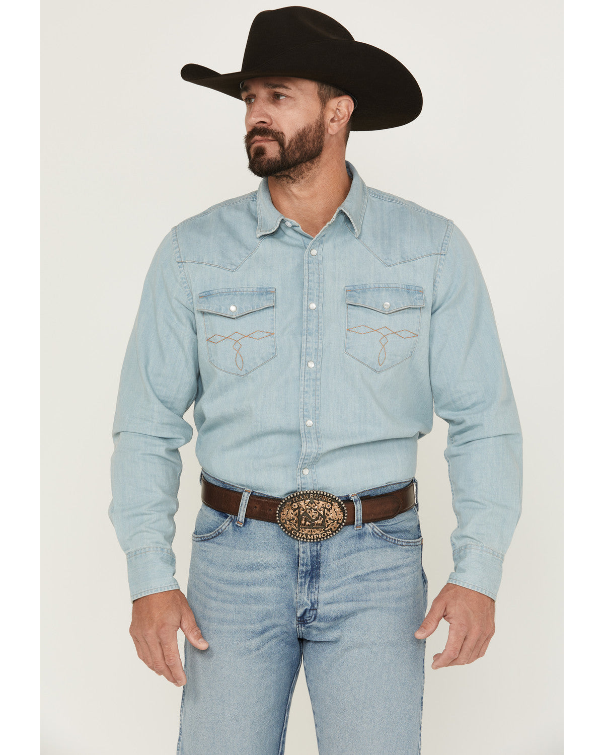Men's Frosty Light Wash Long Sleeve Snap Denim Western Shir