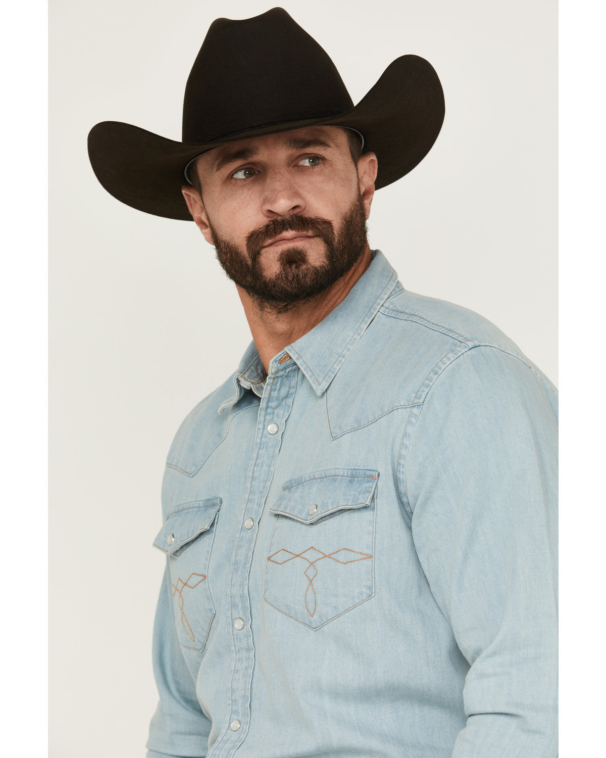 Men's Frosty Light Wash Long Sleeve Snap Denim Western Shir