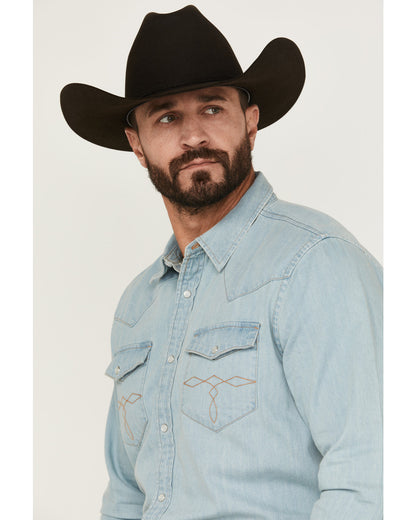 Men's Frosty Light Wash Long Sleeve Snap Denim Western Shir