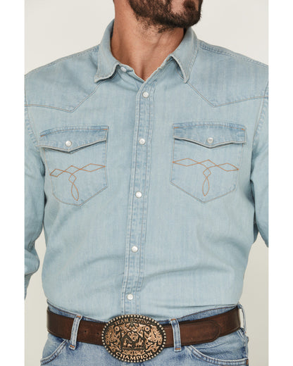 Men's Frosty Light Wash Long Sleeve Snap Denim Western Shir