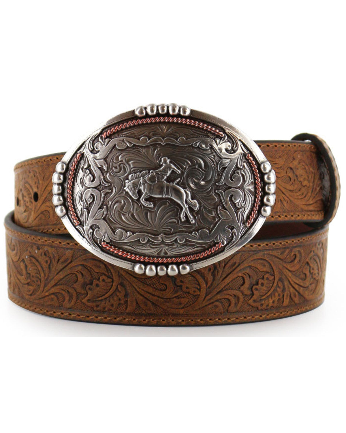 Men's Bronc Buckle Tooled Leather Belt