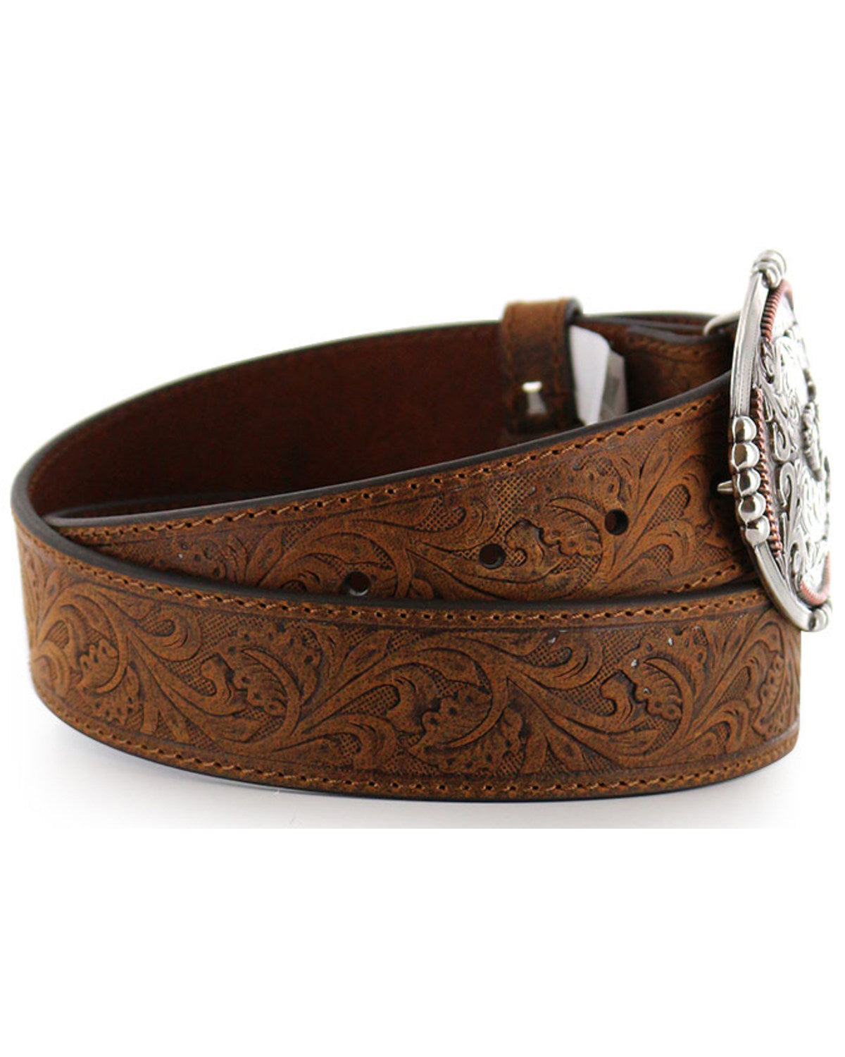Men's Bronc Buckle Tooled Leather Belt