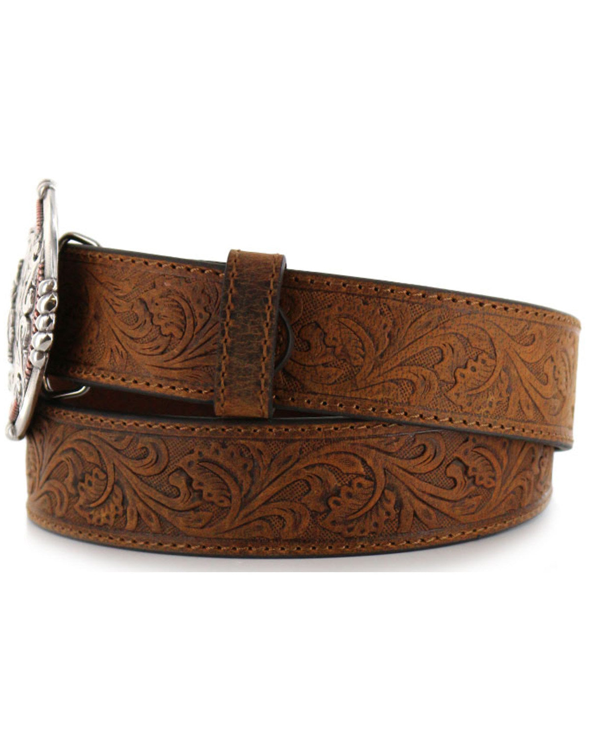 Men's Bronc Buckle Tooled Leather Belt