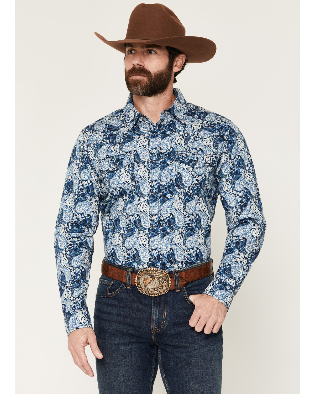 Men's Escape Route Paisley Print Long Sleeve Snap Western S