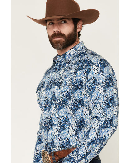 Men's Escape Route Paisley Print Long Sleeve Snap Western S