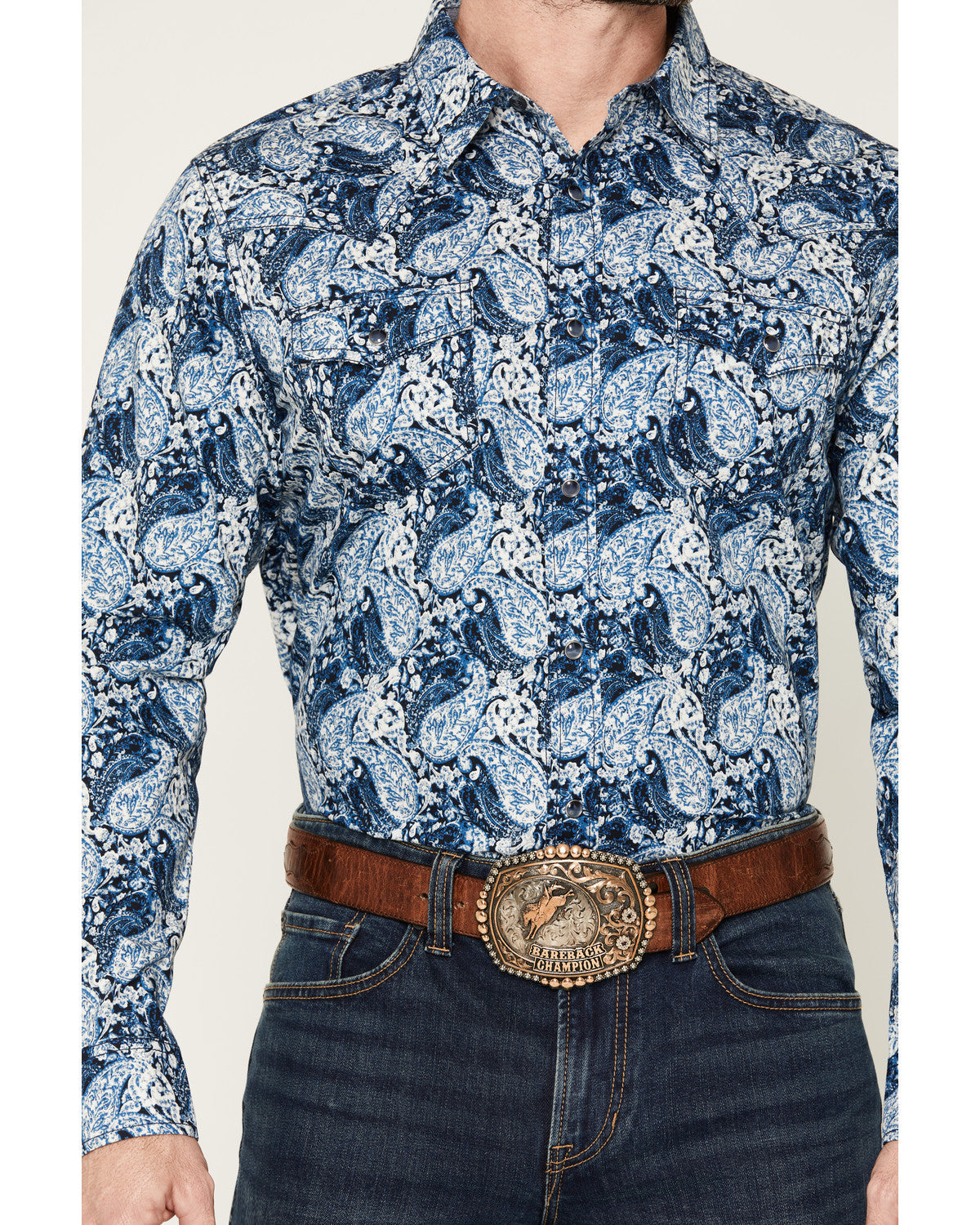 Men's Escape Route Paisley Print Long Sleeve Snap Western S