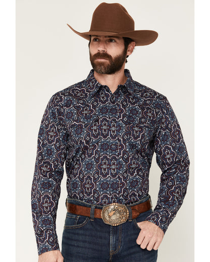 Men's Muddy Medallion Print Long Sleeve Snap Western Shirt