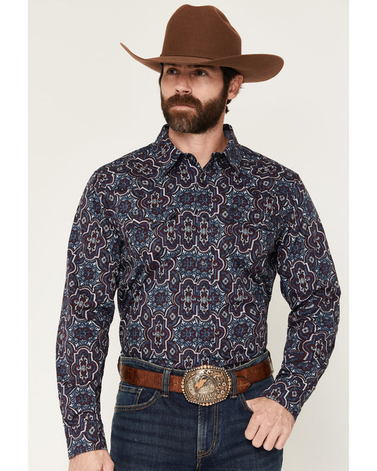 Men's Muddy Medallion Print Long Sleeve Snap Western Shirt
