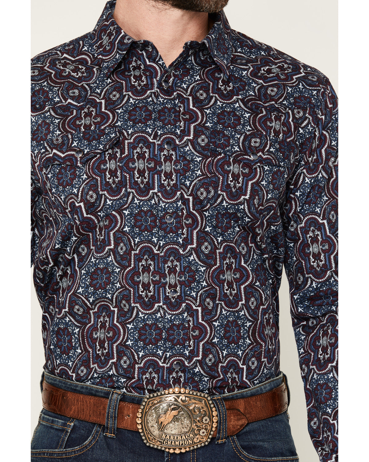 Men's Muddy Medallion Print Long Sleeve Snap Western Shirt
