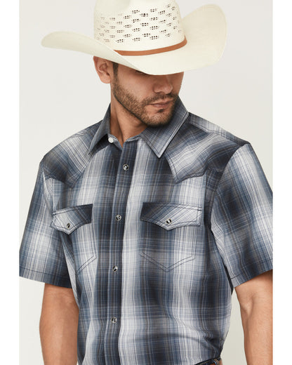 Men's Weed Wacker Plaid Print Short Sleeve Snap Western Shi