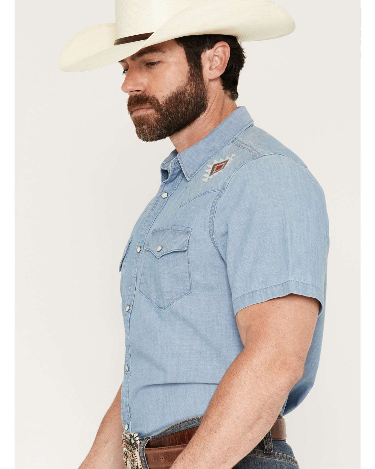 Men's Tucson Embroidered Denim Short Sleeve Snap Western Sh
