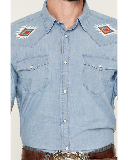Men's Tucson Embroidered Denim Short Sleeve Snap Western Sh