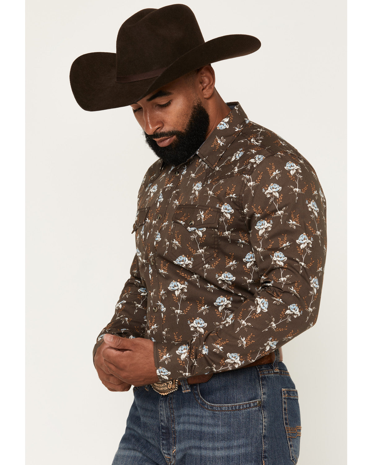 Men's Night Cap Floral Print Long Sleeve Snap Western Shirt