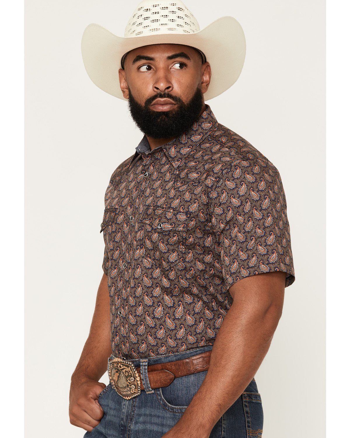 Men's 2 Step Paisley Print Short Sleeve Snap Western Shirt