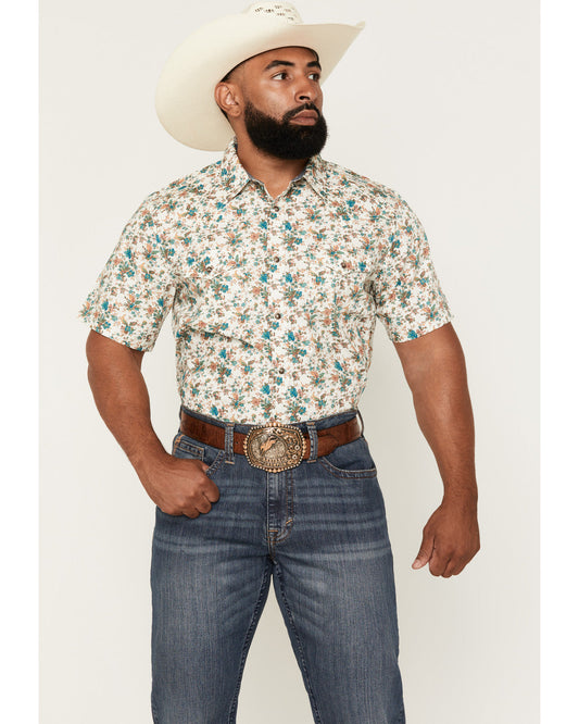 Men's Blossom Floral Print Short Sleeve Snap Western Shirt
