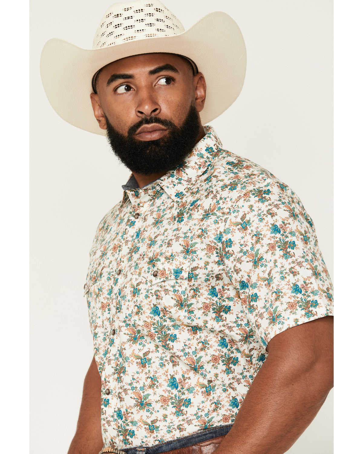 Men's Blossom Floral Print Short Sleeve Snap Western Shirt