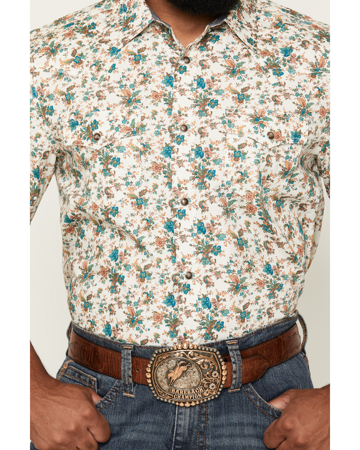 Men's Blossom Floral Print Short Sleeve Snap Western Shirt