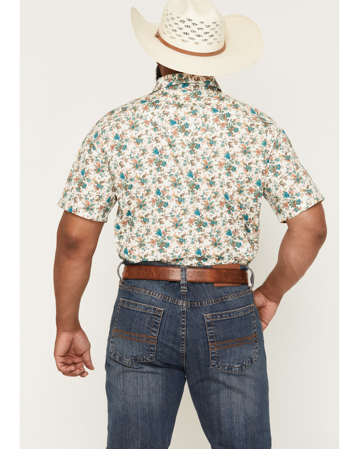Men's Blossom Floral Print Short Sleeve Snap Western Shirt