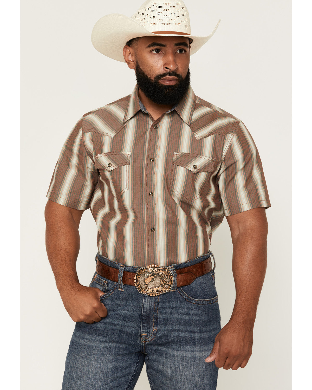 Men's Gopher Striped Print Short Sleeve Snap Western Shirt