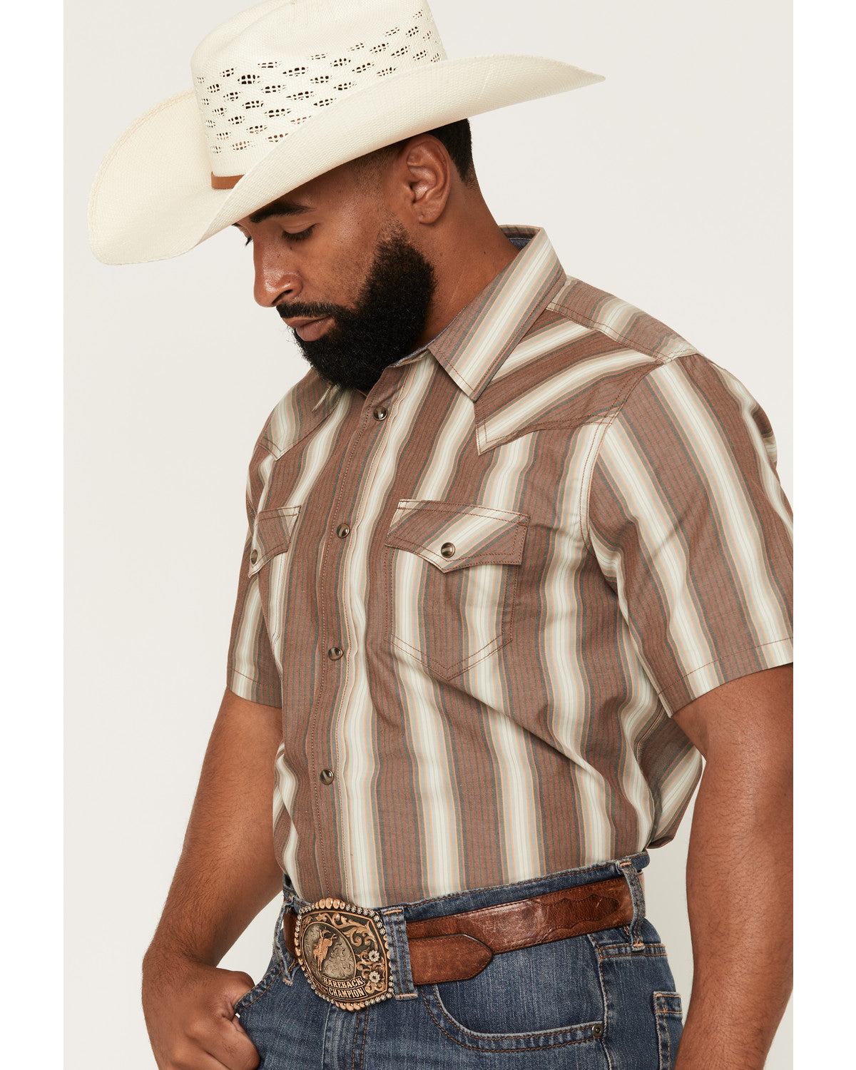 Men's Gopher Striped Print Short Sleeve Snap Western Shirt