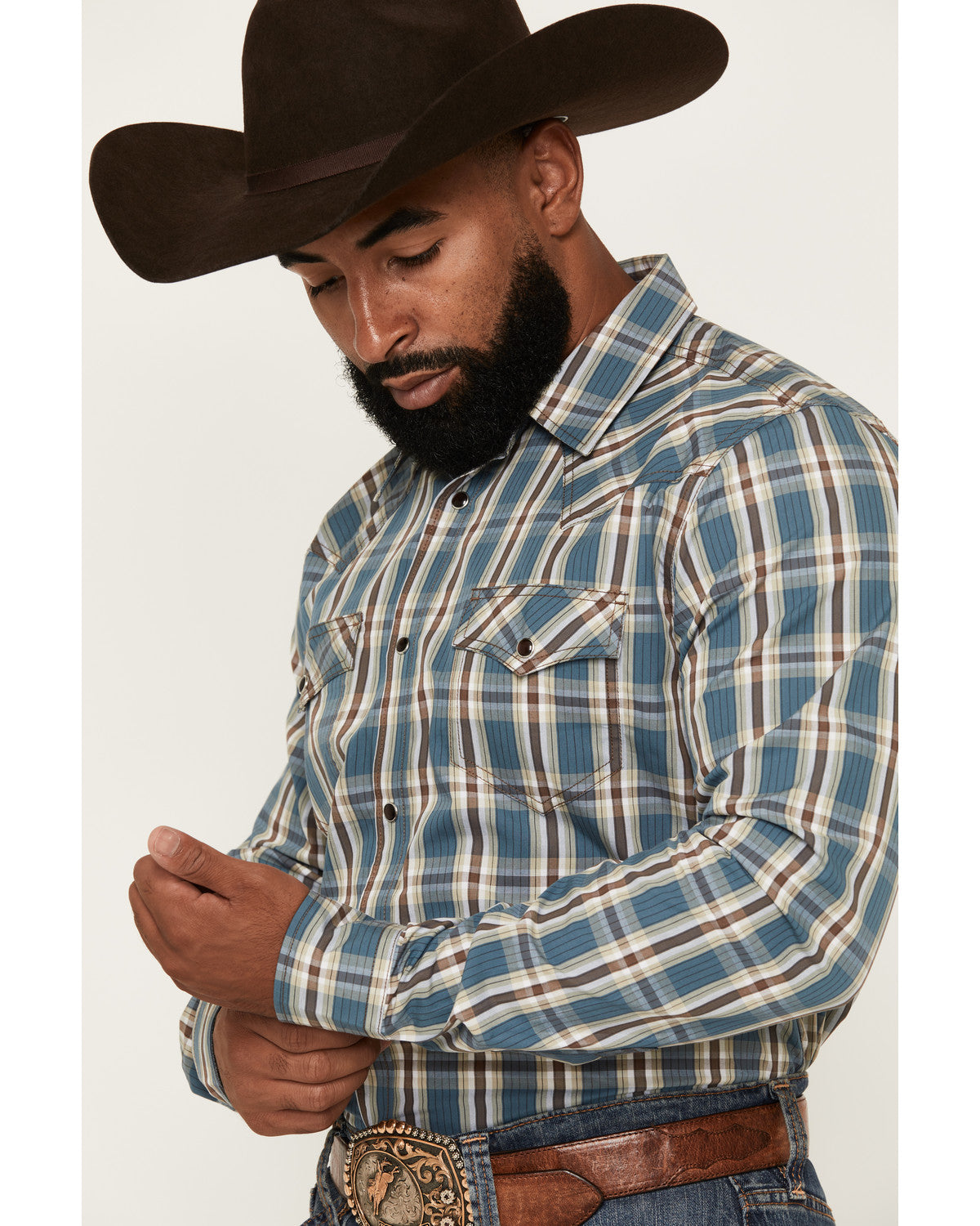 Men's Niagara Falls Plaid Print Long Sleeve Snap Western Sh