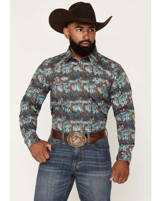 Men's Gilbert Paisley Print Long Sleeve Snap Western Shirt