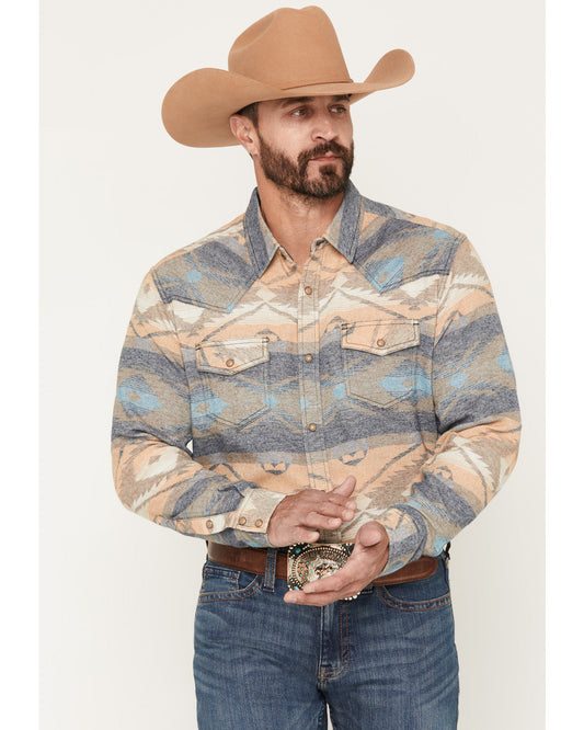 Men's Arrow Bear Southwestern Print Long Sleeve Snap Flanne