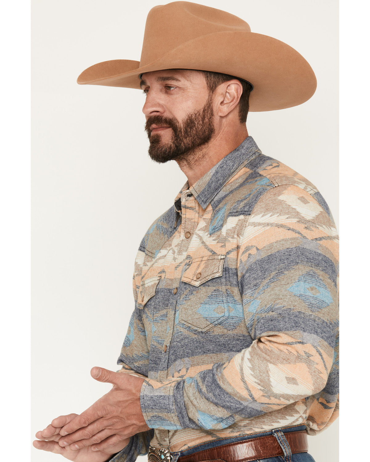 Men's Arrow Bear Southwestern Print Long Sleeve Snap Flanne