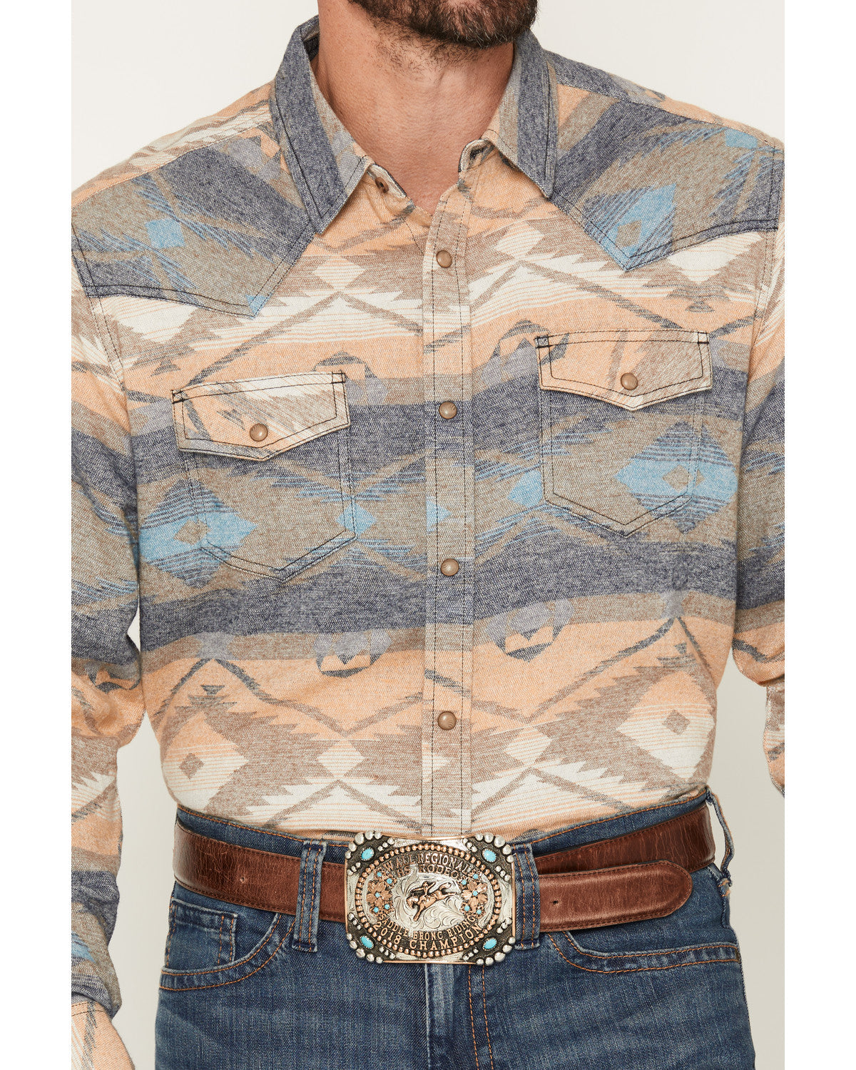 Men's Arrow Bear Southwestern Print Long Sleeve Snap Flanne