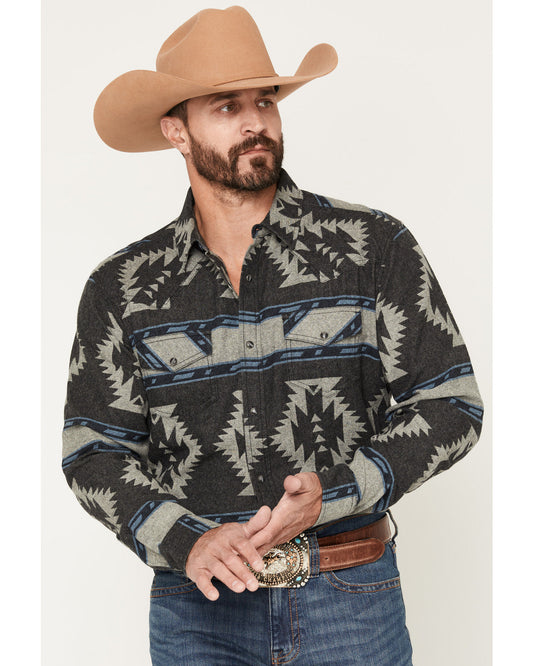 Men's Sun Burn Southwestern Print Long Sleeve Snap Flannel
