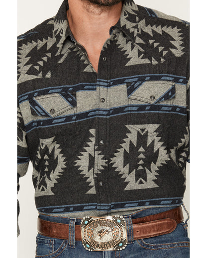 Men's Sun Burn Southwestern Print Long Sleeve Snap Flannel