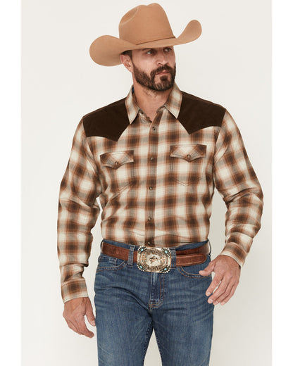 Men's Mad Plaid Print Corduroy Long Sleeve Snap Western Shi
