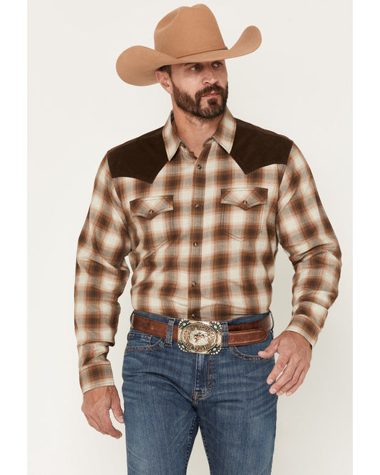 Men's Mad Plaid Print Corduroy Long Sleeve Snap Western Shi