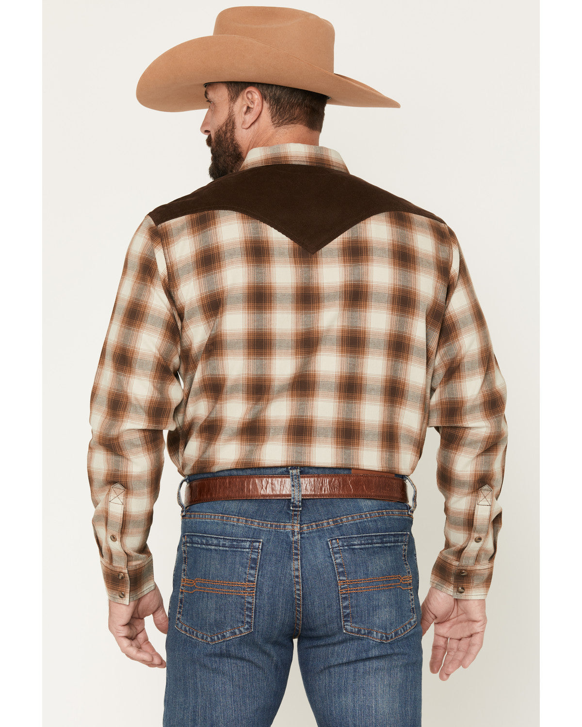 Men's Mad Plaid Print Corduroy Long Sleeve Snap Western Shi