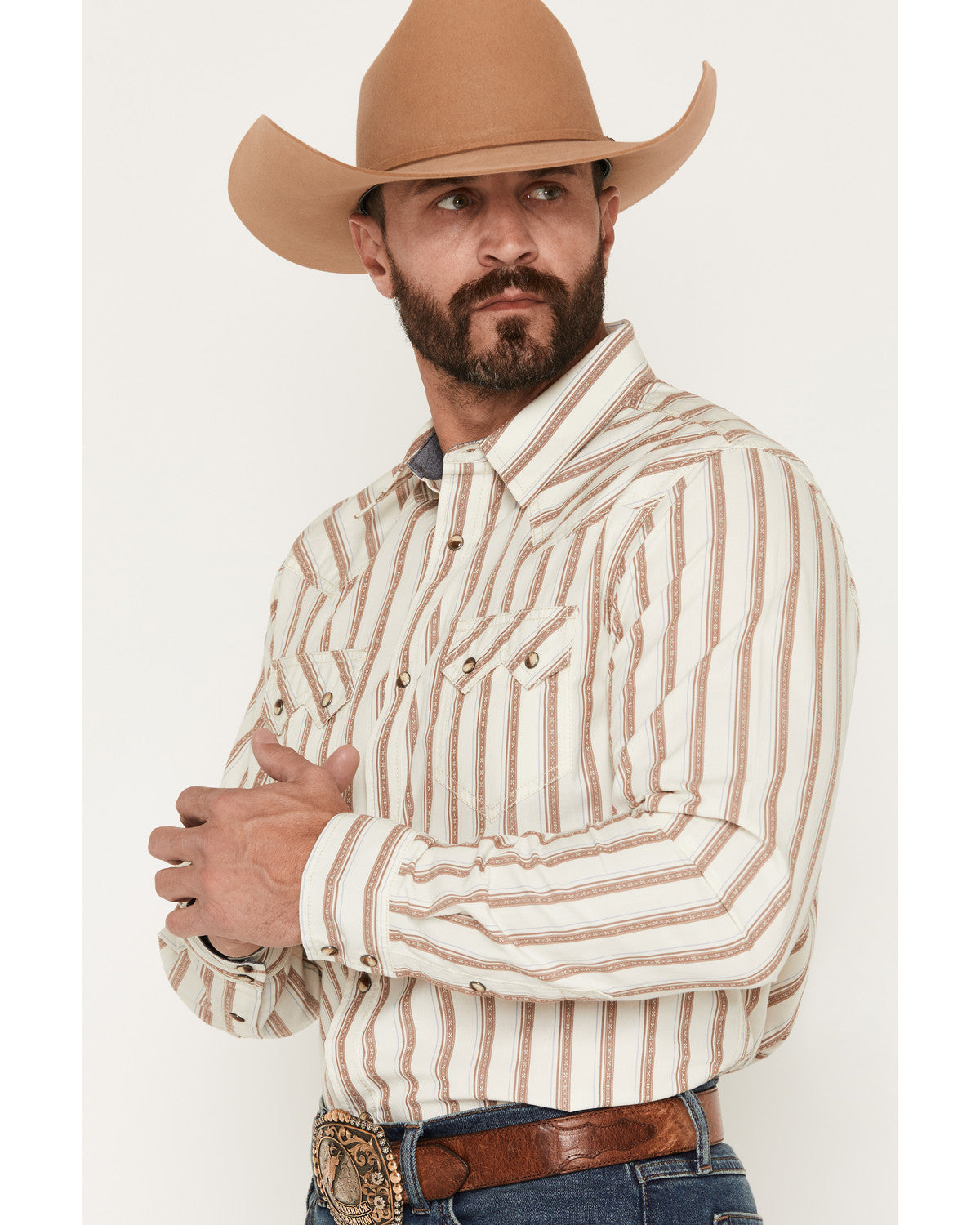 Men's Trigger Striped Print Long Sleeve Snap Western Shirt