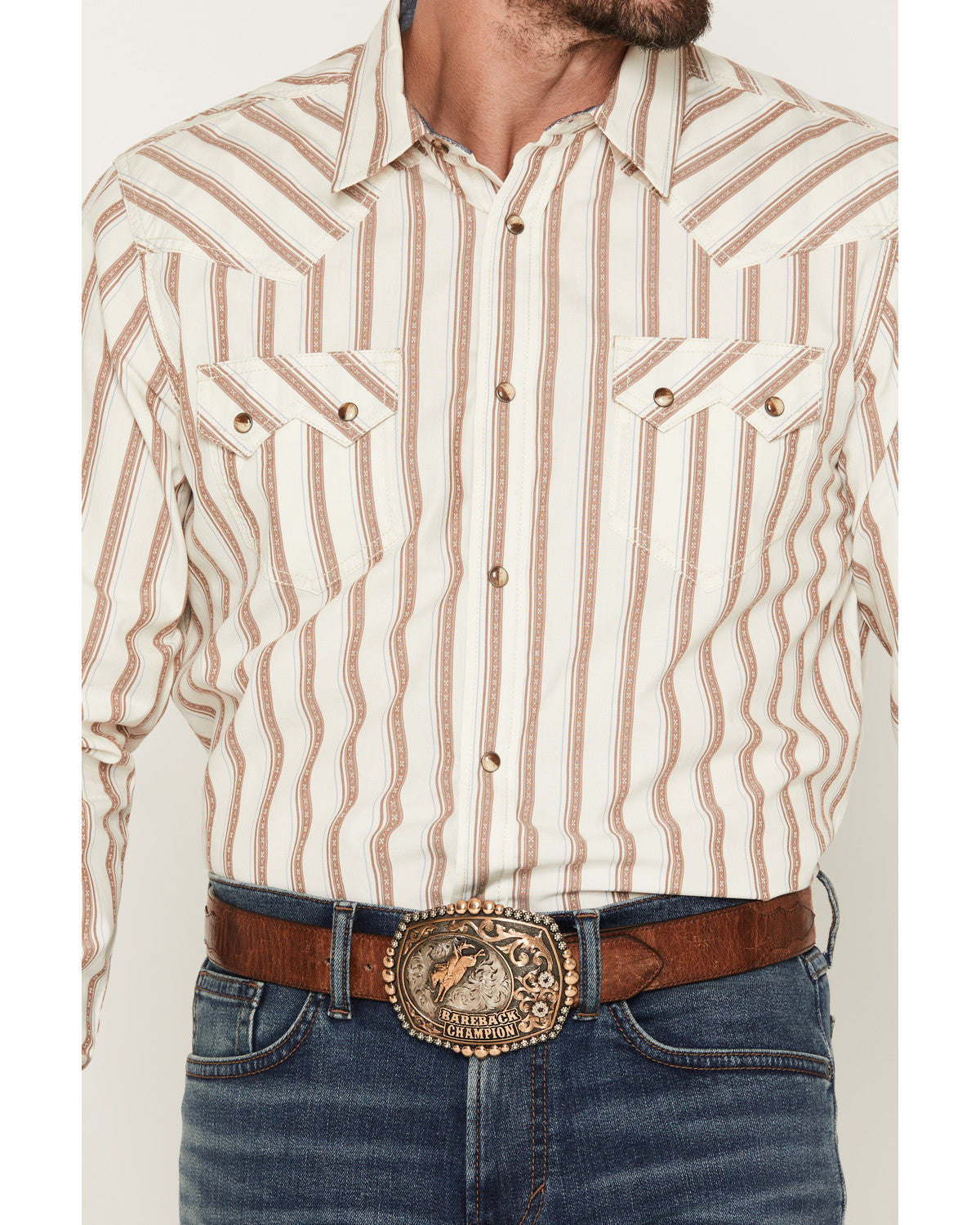Men's Trigger Striped Print Long Sleeve Snap Western Shirt