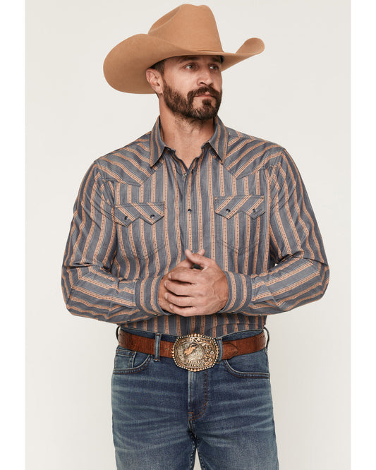 Men's Trigger Striped Print Long Sleeve Snap Western Shirt