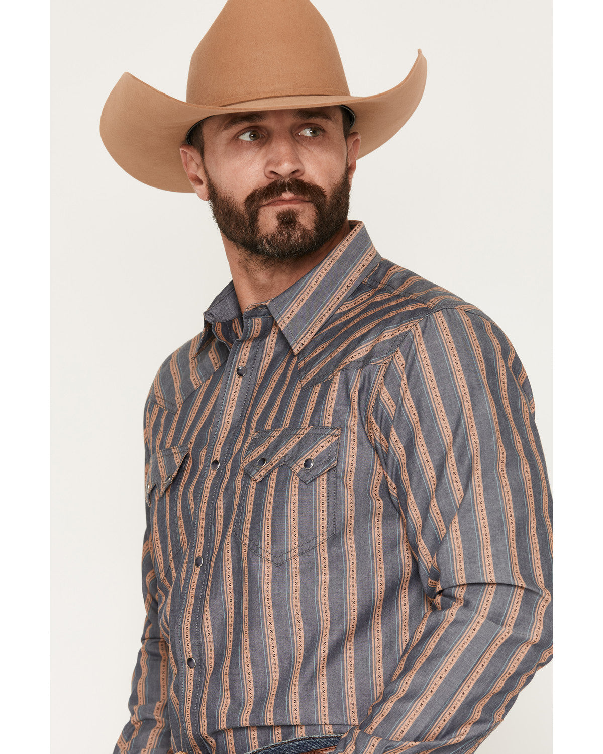 Men's Trigger Striped Print Long Sleeve Snap Western Shirt