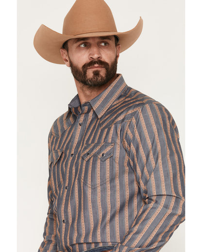 Men's Trigger Striped Print Long Sleeve Snap Western Shirt