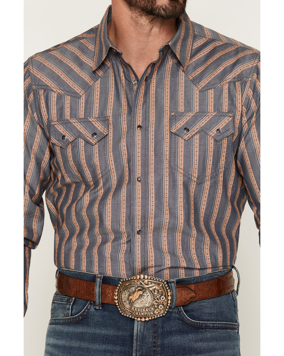 Men's Trigger Striped Print Long Sleeve Snap Western Shirt