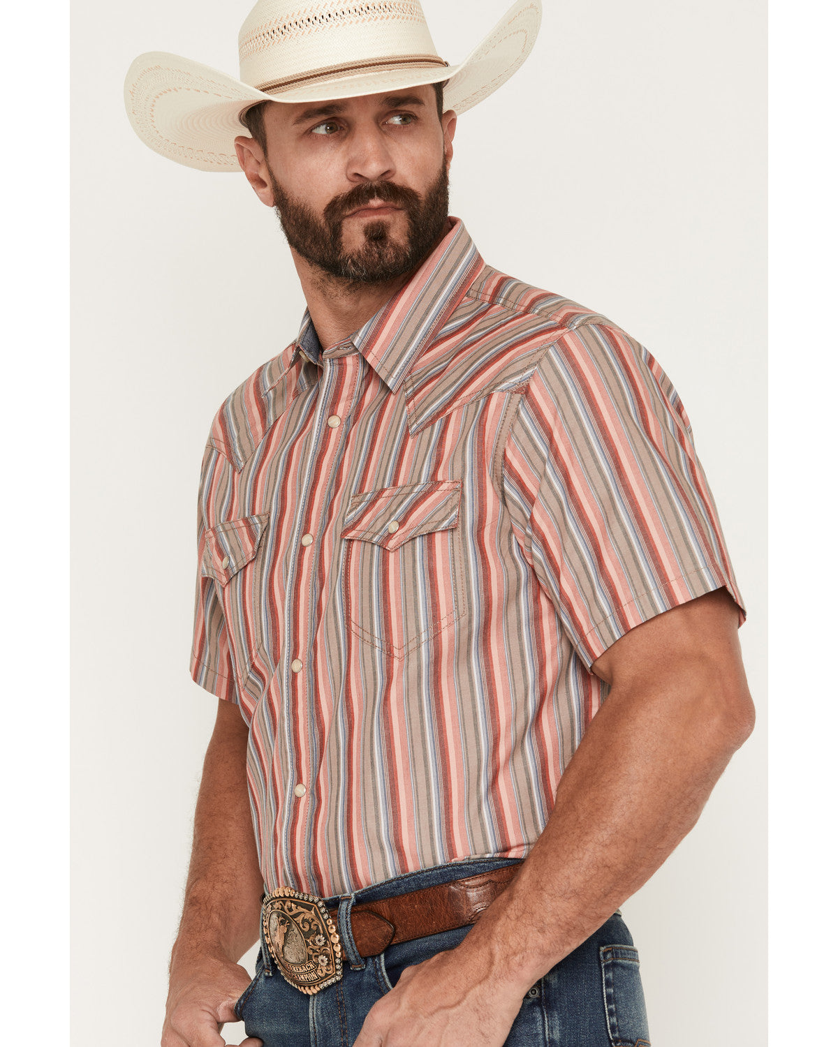 Men's Old Skool Striped Short Sleeve Snap Western Shirt