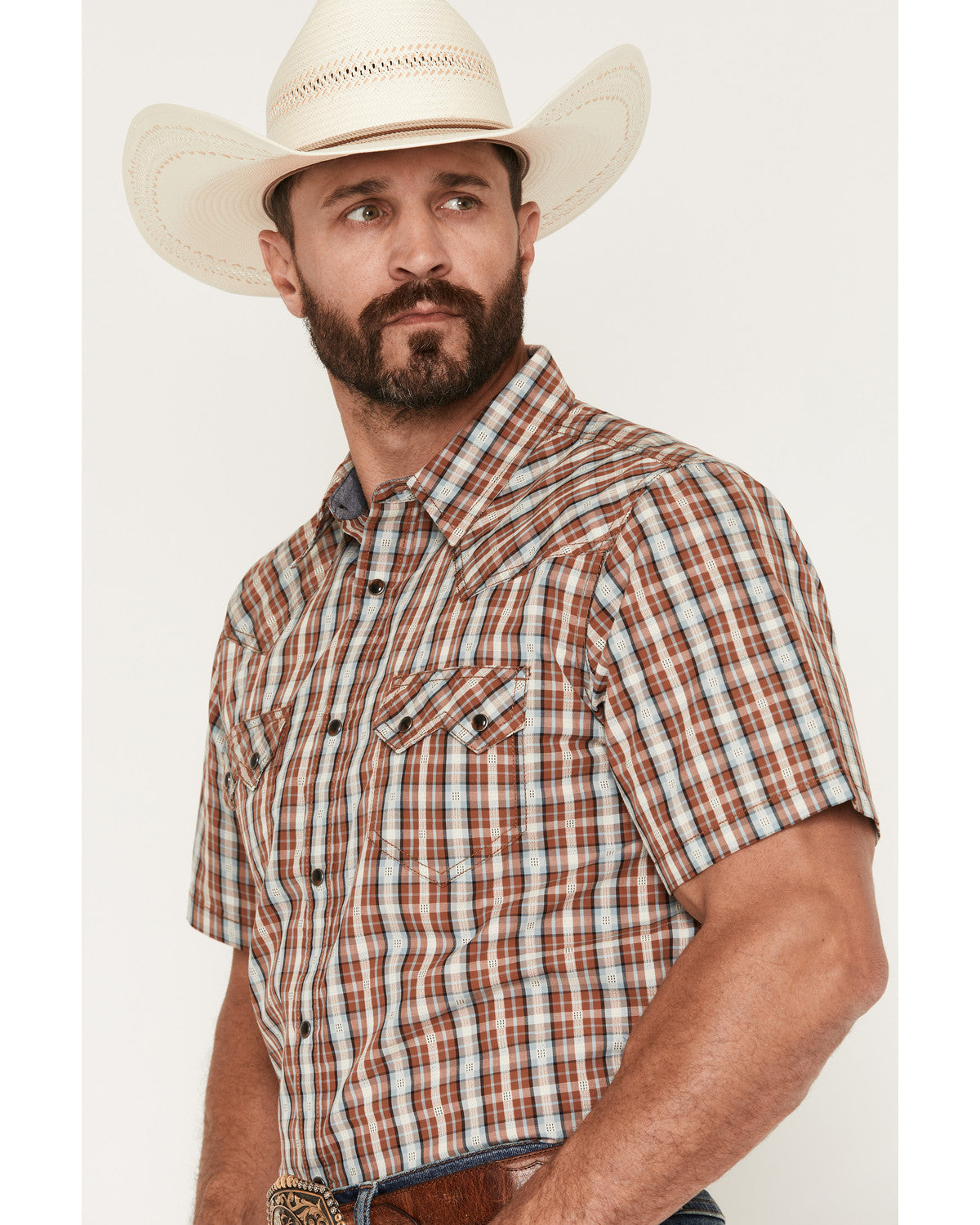 Men's Elmer Plaid Print Short Sleeve Snap Western Shirt