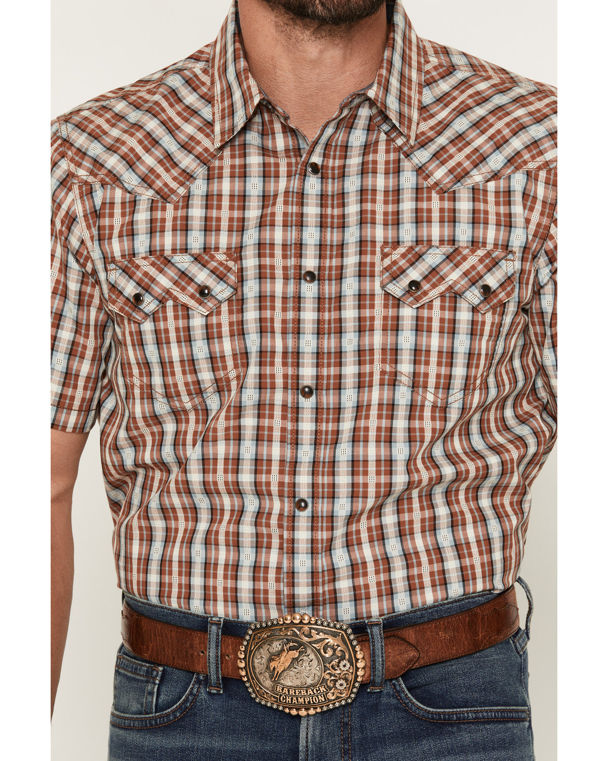 Men's Elmer Plaid Print Short Sleeve Snap Western Shirt