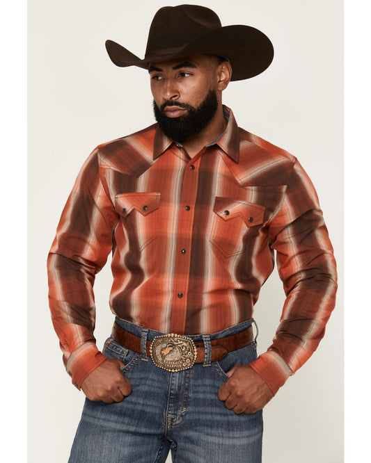 Men's Lure Lurex Plaid Print Long Sleeve Snap Stretch Weste